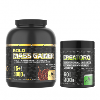 GOLD Mass Gainer 3000 G + CREATORQ %100 Micronized Creatine Monohydrate 300 G  